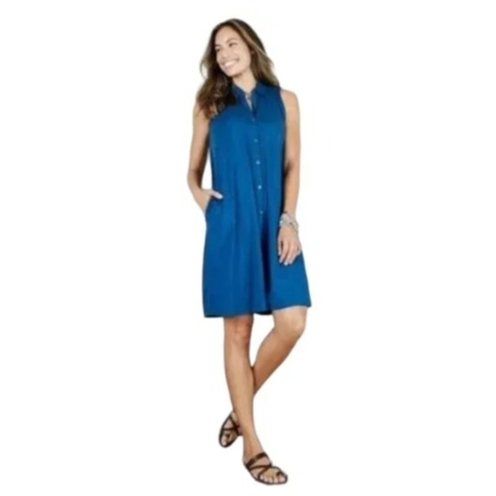 Womens J.Jill Sleeveless Knit Tank Dress Pima Cotton Pockets Casual Comfy Navy L